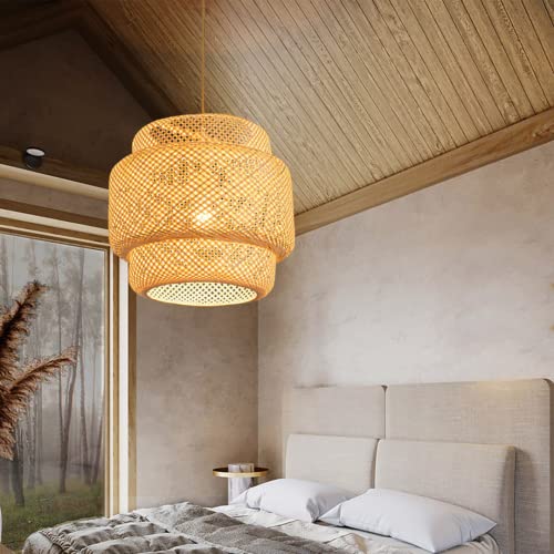 RuuXanthous Hängeleuchte im chinesischen Stil mit gewebter Bambuslaterne – handgefertigter Rattan-Kronleuchter für Wohnzimmer, Küche und Schlafzimmer – beige 50 cm Deckenleuchte, Perfekter ATM RuuXanthous Hängeleuchte im chinesischen Stil mit gewebter Bambuslaterne – handgefertigter Rattan-Kronleuchter für Wohnzimmer, Küche und Schlafzimmer – beige 50 cm Deckenleuchte, Perfekter ATM von RuuXanthous