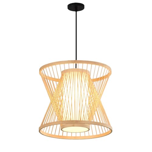 RuuXanthous Natürlicher handgefertigter Bambus-Kronleuchter, Retro-Bambus-Gewebelampe, Pendelleuchte, Hängelampe aus Holz, Deckenleuchte, Lampenschirm, E26-Sockel, Leuchten, Lampenfassung, Te von RuuXanthous