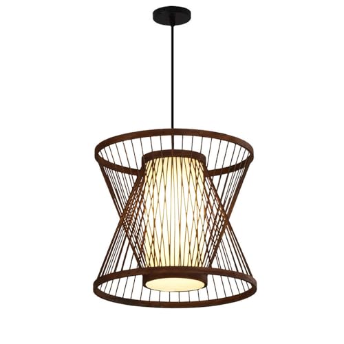 RuuXanthous Natürlicher handgefertigter Bambus-Kronleuchter, Retro-Bambus-Gewebelampe, Pendelleuchte, Hängelampe aus Holz, Deckenleuchte, Lampenschirm, E26-Sockel, Leuchten, Lampenfassung, Te von RuuXanthous