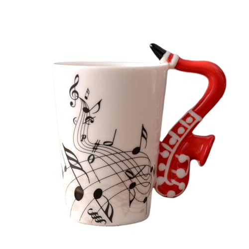 Ruuizksa 240 Ml Keramikbecher, Kreative Musik-Keramikbecher, Niedliche Kaffee-, Tee-, Milch-, Daubenbecher und -Tassen mit, Neuheitsgeschenke, Saxophon von Ruuizksa