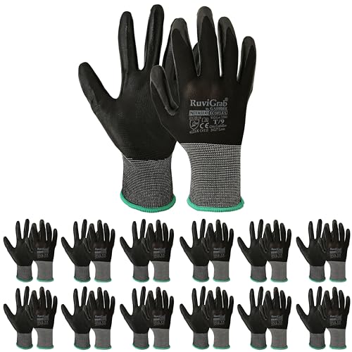 Ruvigrab 12er-Pack Nitril-Arbeitshandschuhe | Anti-Fett- und Ölhandschuhe | Gartenhandschuhe | Handschuhe für Bau- oder Landwirtschaftsarbeiten | Arbeitshandschuhe für Damen und Herren von Ruvigrab