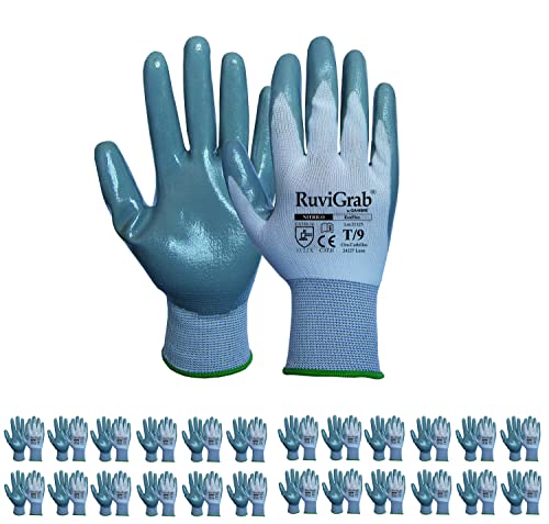 Ruvigrab - Arbeitshandschuh aus Nitril | Anti-Fett- und Öl-Handschuhe | Gartenhandschuhe | Handschuhe für Bauarbeiten oder Landwirtschaft | Arbeitshandschuhe für Damen und Herren | 24 Paar | Größe 9 von Ruvigrab