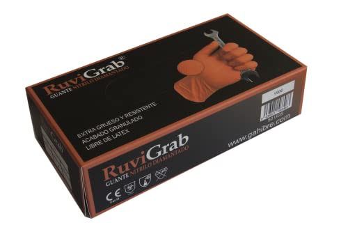 Ruvigrab - Einweg-Arbeitshandschuh aus Nitril, Diamant, Orange, hohe Festigkeit, Handschuhe für Mechanik, Werkstatt, Industrie, Bau und Chemie, latexfrei von Ruvigrab