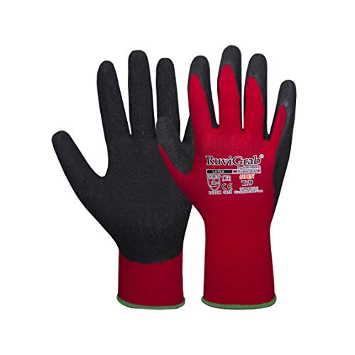 Ruvigrab - Unterstützender Handschuh aus Nylon mit Naturlatex-Beschichtung, 7, rot/schwarz von Ruvigrab