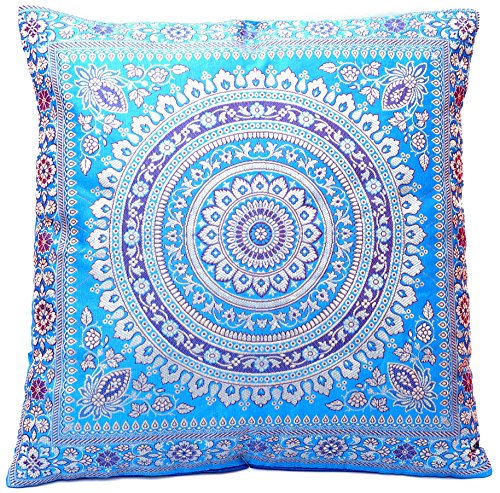 Ruwado Blau Seide Kissenbezug | Zierkissenbezug | Sofakissenbezug | Dekokissen | Zierkissen - 40 cm x 40 cm ***Handgewebt und Handgefertigt von Kunsthandwerkern aus Kaschmir-Indien*** von Ruwado