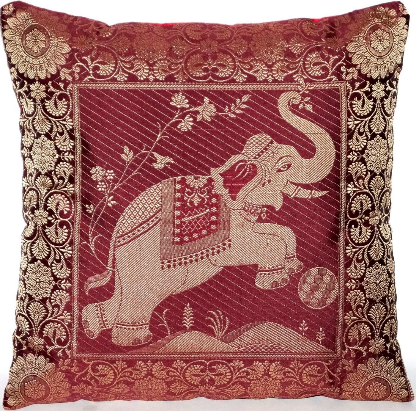 Ruwado Dekokissen - Handgefertigt Kissenbezug aus Indische Banarasi Seide - 40cmx40cm, Handgewebt und Handgenäht aus Indien von Ruwado