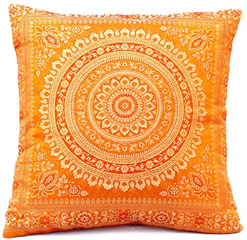 Ruwado Handgewebt und Handgefertigt Indische Banarasi Seide Kissenbezug, Dekokissen - Mandala Muster mit unsichtbarer Reißverschluss - 40 x 40 cm | 16 x 16 Zoll, Ocker Ruwado Handgewebt und Handgefertigt Indische Banarasi Seide Kissenbezug, Dekokissen - Mandala Muster mit unsichtbarer Reißverschluss - 40 x 40 cm | 16 x 16 Zoll, Ocker von Ruwado