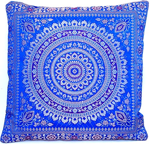 Ruwado Handgewebt und Handgefertigt Indische Banarasi Seide Kissenbezug, Überzug, Dekokissen - Mandala Muster mit unsichtbarer Reißverschluss - 40 x 40 cm | 16 x 16 Zoll, Violet von Ruwado