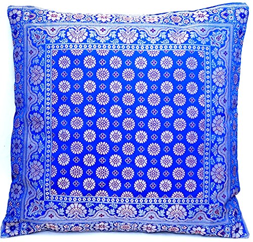 Ruwado Indische Banarasi Seide Deko Kissenbezüge 40 cm x 40 cm, Extravaganten Designs für Wohnzimmer und Schlafzimmer Dekoration - Blumen Muster 40 x 40 cm | 16 x 16 Zoll, Violet. von Ruwado