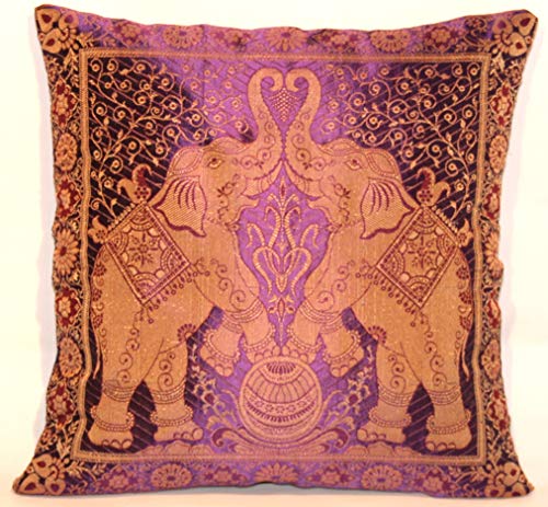 Ruwado Indische Banarasi Seide Deko Kissenbezüge 40 cm x 40 cm, Extravaganten Designs für Wohnzimmer und Schlafzimmer Dekoration - Doppel Elefant Muster 40 x 40 cm | 16 x 16 Zoll, Lila-4 von Ruwado