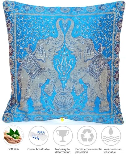 Ruwado Indische Banarasi Seide Deko Kissenbezüge 40 cm x 40 cm, Extravaganten Designs für Wohnzimmer und Schlafzimmer Dekoration - Doppel Elefant Muster 40 x 40 cm | 16 x 16 Zoll, Ockerbraun-4 von Ruwado