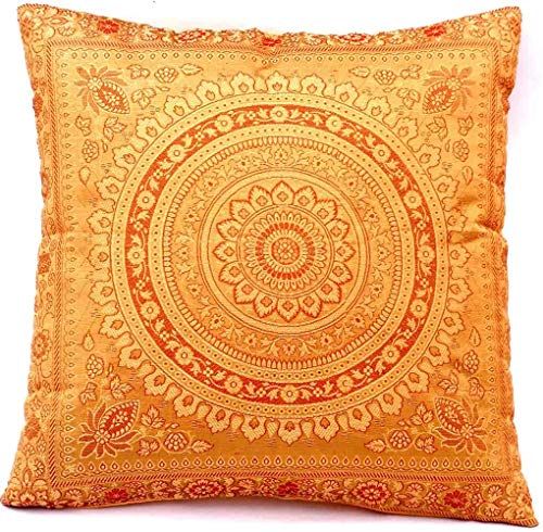 Ruwado Indische Banarasi Seide Deko Kissenbezüge 40 cm x 40 cm, Extravaganten Designs für Wohnzimmer und Schlafzimmer Dekoration - Mandala Muster 40 x 40 cm | 16 x 16 Zoll, Golden von Ruwado
