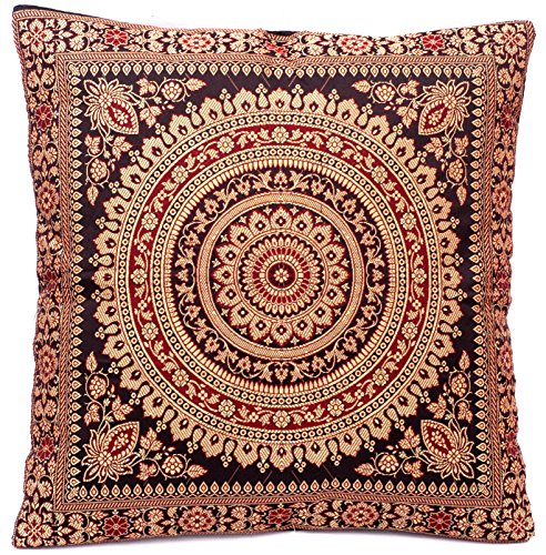 Ruwado Indische Banarasi Seide Deko Kissenbezüge 40 cm x 40 cm, Extravaganten Designs für Wohnzimmer und Schlafzimmer Dekoration - Mandala Muster 40 x 40 cm | 16 x 16 Zoll, Schwarz von Ruwado