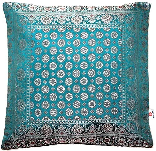 Ruwado Indische Banarasi Seide Deko Kissenbezüge 40 cm x 40 cm, Extravaganten Polsterbezug, Kissenüberzug Designs für Home Deko - Blumen Muster 40 x 40 cm | 16 x 16 Zoll, Grün. von Ruwado