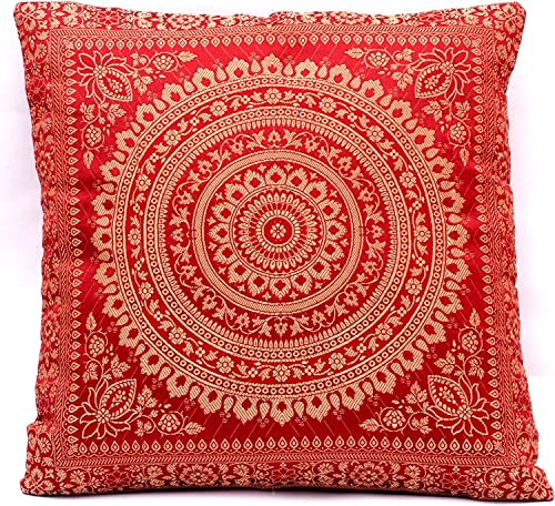 Ruwado Indische Banarasi Seide Kissenbezug, Zierkissenbezug, Sofakissenbezug, Dekokissen, Zierkissen - 40x40 cm | 16x16 Zoll ***Handgewebt und Handgefertigt aus Kaschmir-Indien*** (Kastanienbraun) von Ruwado