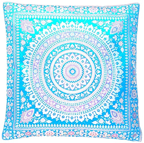 Ruwado Indische Handgewebt und Handgefertigt Banarasi Seide Kissenbezug, Zierkissenbezug, Dekokissen - Mandala Muster 40 x 40 cm | 16 x 16 Zoll, Meeresblau... von Ruwado