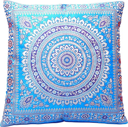 Ruwado Indische Handgewebt und Handgefertigt Banarasi Seide Polsterbezug, Kissenüberzug, Kissenbezug, Zierkissenbezug, Sofakissenbezug - Mandala Muster 40 x 40 cm | 16 x 16 Zoll, Blau & Dunkel Blau. von Ruwado