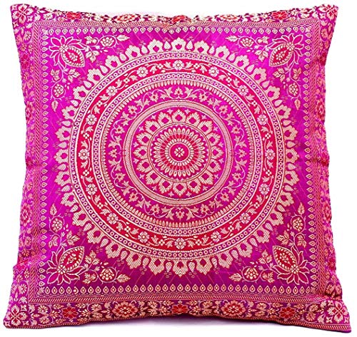 Ruwado Magenta Seide Kissenbezug | Zierkissenbezug | Sofakissenbezug | Dekokissen | Zierkissen - 40 cm x 40 cm ***Handgewebt und Handgefertigt von Kunsthandwerkern aus Kaschmir-Indien*** von Ruwado