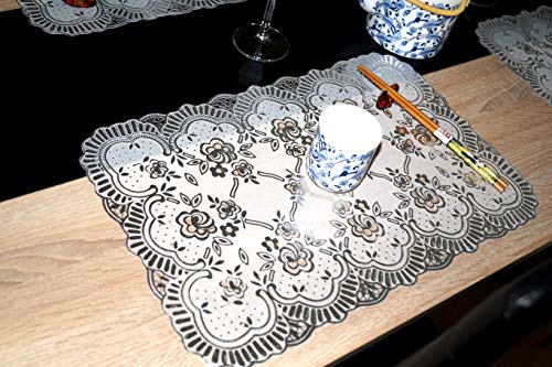 Ruwado Silber Glänzend Tisch Matten, Platzsets, Platzdeckchen. Elegant und Extravagant Design. Hitzebeständig Abwaschbar PVC Tischsets Schmutzfest rutschfest Abgrifffeste Platz-Matten - 30 x 45 cm von Ruwado