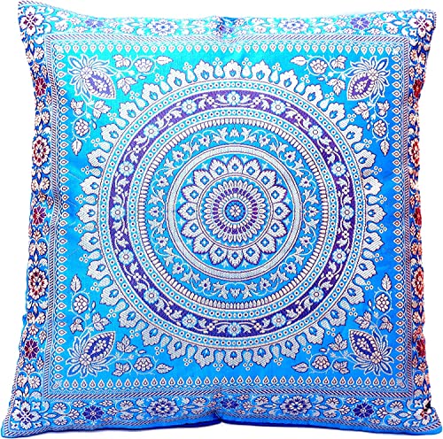 Türkis Blau Seide Kissenbezug | Zierkissenbezug | Sofakissenbezug | Dekokissen | Zierkissen aus Indien - 40 x 40 cm *Handgewebt und handgenäht von Kunsthandwerkern aus Kaschmir-Indien von Ruwado