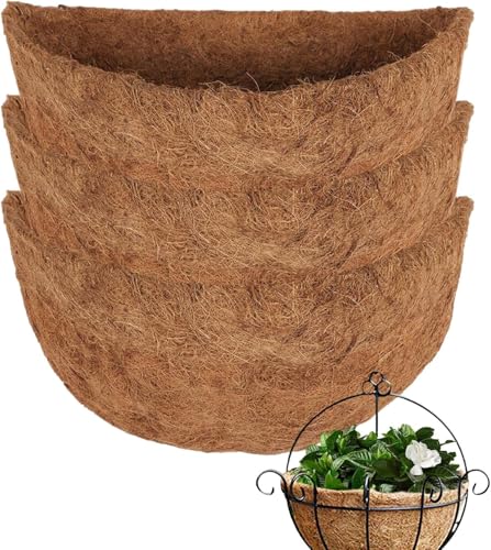 3pack natürliche Kokosfaser -Liner für halbe runde und trog hängende Körbe - 12 Zoll Größen - Innen- und Gartenpandant Balkon Pflanzer -Liner -Ersatz von Ruwshuuk