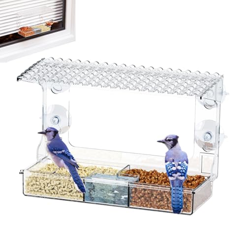 Ruwshuuk Fensterfütterer - Vogelfutterstation Für Draußen | Mit Saugnapf Befestigung Klar Außen Für Garten Balkon Terrasse Rasen von Ruwshuuk
