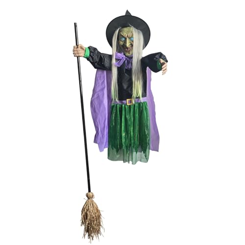 Ruwshuuk Fliegende Hexe auf einem Hexen| Spukhaft Schwebende Hexe Auf Als Gartendekoration,Gruselige Dekorationselemente für, Zuhause, Garten, Rasen, Terrasse, drinnen und von Ruwshuuk