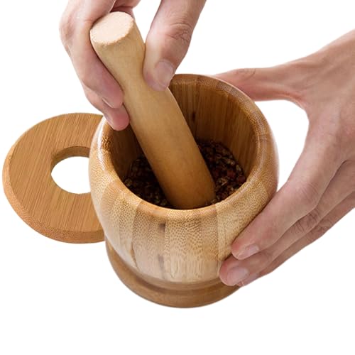 Ruwshuuk Mit Stößel Set, Gewürzzerkleinerer aus Holz, Knoblauchmühle aus Holz für Kochbegeisterte, Mahlzeitenplaner, Hobbyköche und Rezeptentwickler mit Sesam, Walnüssen und Trockenfrüchten von Ruwshuuk