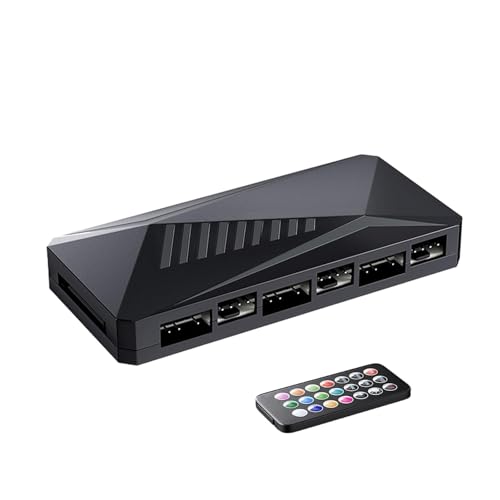 Ruwshuuk RGB-Hub, 5 V ARGB-Lüfter-Controller-Hub mit Fernbedienung, Lüfter-Controller-Hub, magnetischer Lüfter-Hub mit magnetischer Basis für effiziente Kühlung und verbesserte Leistung von Ruwshuuk