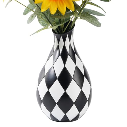 Ruwshuuk Schwarz Und Weiß Vasen Für Wohnraumation,Vase Für Das Wohnzimmer | Kariertes Harz Blumen Gefäß Für Wohnraum Tisch Küche Esszimmer Bad Innen von Ruwshuuk