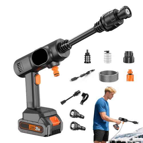 Ruwshuuk Tragbarer Akku Hochdruckreiniger,Wasser Hochdruckspritze | Tragbare Handheld-Reinigungssprühgerät Zubehör Für Haus Auto Terrasse Einfahrt Außenreinigung von Ruwshuuk