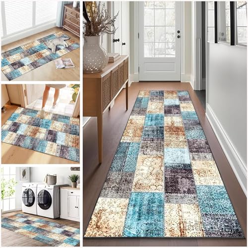 Teppich läufer Flur rutschfest Küchenteppich Waschbar 50 x 140 cm Korridor Teppich Lang Fußmatte Flurteppich Modern Küchenläufer Läufer für Eingang Flur Küche Bettvorleger Schlafzimmer Wohnzimmer von Ruxevnsy