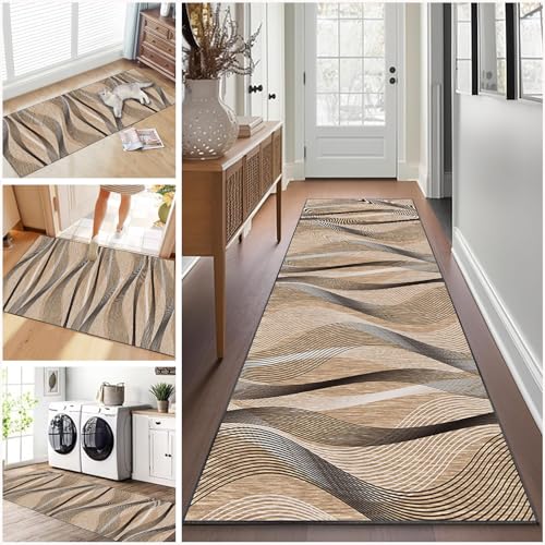 Teppich läufer Flur rutschfest Küchenteppich Waschbar 60 x 220 cm Korridor Teppich Lang Fußmatte Flurteppich Modern Küchenläufer Läufer für Eingang Flur Küche Bettvorleger Schlafzimmer Wohnzimmer von Ruxevnsy