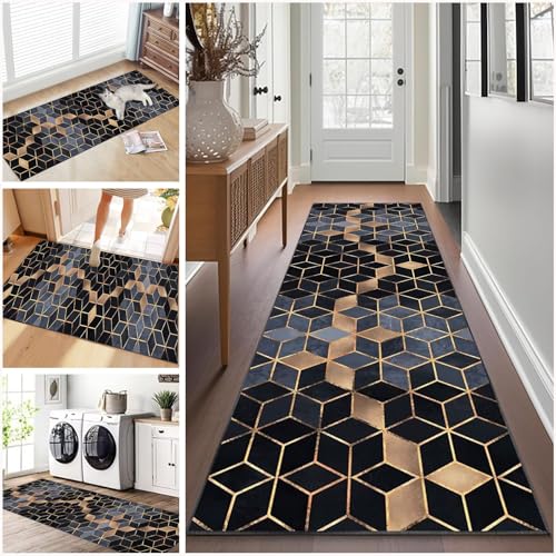 Teppich läufer Flur rutschfest Küchenteppich Waschbar 60 x 300 cm Korridor Teppich Lang Fußmatte Flurteppich Modern Küchenläufer Läufer für Eingang Flur Küche Bettvorleger Schlafzimmer Wohnzimmer von Ruxevnsy