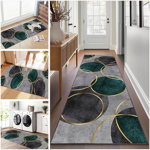 Teppich läufer Flur rutschfest Küchenteppich Waschbar 70 x 350 cm Korridor Teppich Lang Fußmatte Flurteppich Modern Küchenläufer Läufer für Eingang Flur Küche Bettvorleger Schlafzimmer Wohnzimmer von Ruxevnsy