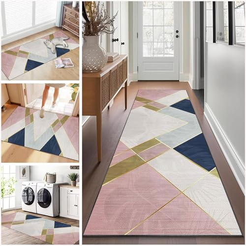 Teppich läufer Flur rutschfest Küchenteppich Waschbar 80 x 400 cm Korridor Teppich Lang Fußmatte Flurteppich Modern Küchenläufer Läufer für Eingang Flur Küche Bettvorleger Schlafzimmer Wohnzimmer von Ruxevnsy
