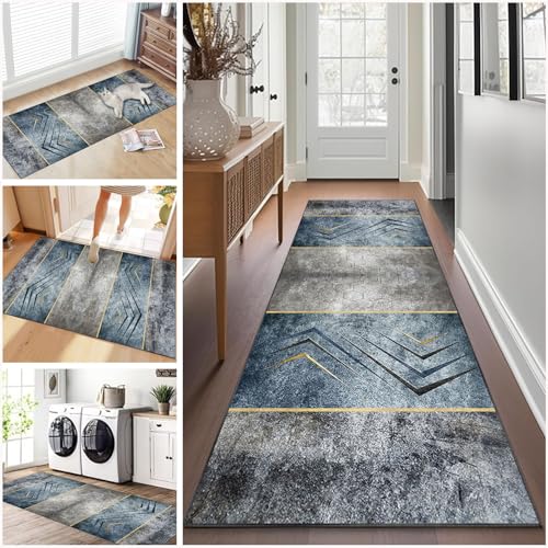 Teppich läufer Flur rutschfest Küchenteppich Waschbar 80 x 450 cm Korridor Teppich Lang Fußmatte Flurteppich Modern Küchenläufer Läufer für Eingang Flur Küche Bettvorleger Schlafzimmer Wohnzimmer von Ruxevnsy