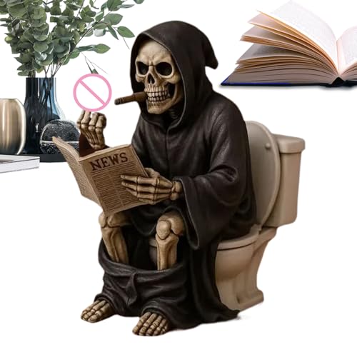 Ruyeiig Skelett Deko,Totenkopf Deko Sitzend Auf Der Toilette | Dekofigur Aus Resin Für Home Garten Outdoor Wand Party Halloween von Ruyeiig