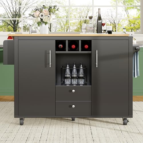 Kücheninsel Buffetschrank 120 x 73 (45) x 92 cm Küchenschrank Küchenwagen und klappbarer Arbeitsplatte mit Handtuchhalter Gewürzregal Türregal Weinregal und verstellbaren Einlegeböden (schwarz) von Rvjiahe