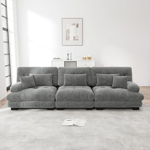 Rvjiahe 3-Sitzer Modulares Ecksofa mit Tiefensitz, Chenille Schlafsofa Komfortabel Gepolstert für Wohnzimmer, Apartment, Studio, Büro (Grau+3Sitz) von Rvjiahe