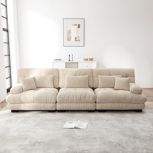 Rvjiahe 3-Sitzer Modulares Ecksofa mit Tiefensitz, Chenille Schlafsofa Komfortabel Gepolstert für Wohnzimmer, Apartment, Studio, Büro (Hellbraun+3Sitz) von Rvjiahe
