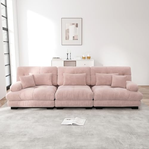 Rvjiahe 3-Sitzer Modulares Ecksofa mit Tiefensitz, Chenille Schlafsofa Komfortabel Gepolstert für Wohnzimmer, Apartment, Studio, Büro (Rosa+3Sitz) von Rvjiahe
