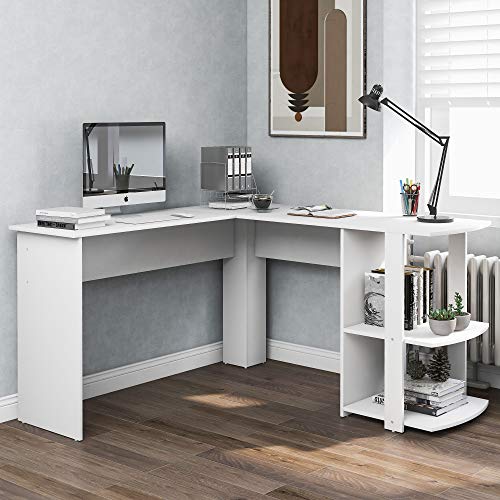 Rvjiahe Eckschreibtisch 140 cm Computertisch Schreibtisch, L-förm Eckschreibtisch mit 2 Ablagen,H75/B140/L140 cm Weiß von Rvjiahe