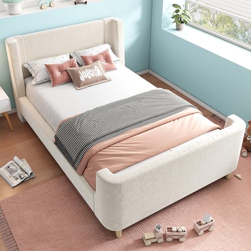 Rvjiahe Polsterbett Kinderbett,Einzelbett Schlittenbett mit kosmischem Muster, 90 x 200 cm, Für Jungen & Mädchen, Samt (Ohne Matratze) (Beige) von Rvjiahe