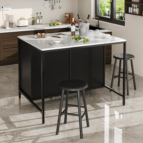 Rvjiahe Schwarzer Stehtisch, Küchenarbeitsplatte, einfach und modern, Kaffeebartisch, geeignet für Wohnzimmer, Esszimmer, Tischplatte mit Marmorstruktur, verstellbare Füße von Rvjiahe