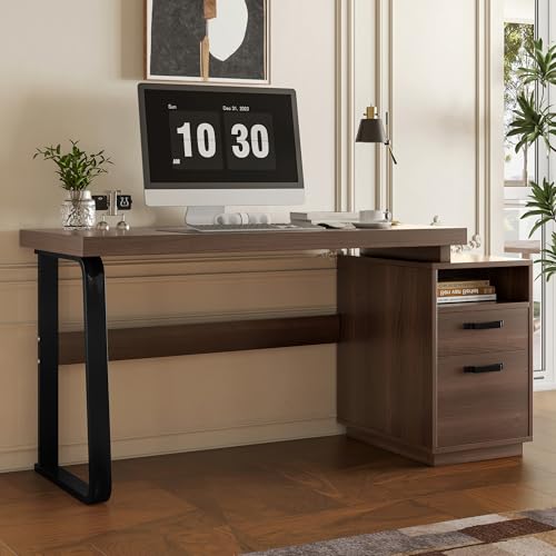 einfacher Büroschreibtisch, MDF und hochwertiges Stahlrohr, geräuschlose Schublade, Ordnerschublade, spritzwassergeschützte, geräumige Schreibtischplatte, effiziente Aufbewahrung (161x54x76.4cm) von Rvjiahe