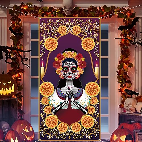 Day of the Dead Dekorationen Dia De Los Muertos Türabdeckung Mexikanischer Altar De Muertos Sugar Skull Tag der Toten Dekorationen und Zubehör für Home Party von Rvsticty