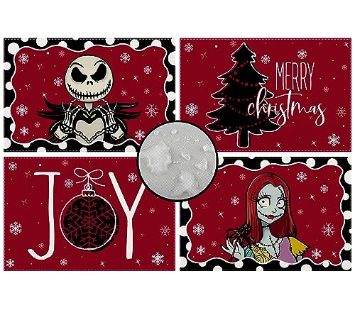 Leinen Weihnachten Tischsets Set mit 4 Halloween Gothic Totenkopf Tischmatten Weihnachten Nightmare Before Decor Halloween Dekorationen und Zubehör für Zuhause Küche Tisch - 30,5 x 45,7 cm von Rvsticty