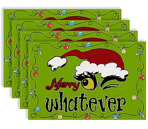 Leinen Weihnachten Tischsets Set mit 4 Merry Grinchmas Tischsets Winter Neujahr Xmas Weihnachtsdekoration und Zubehör für Zuhause Küche Tisch - 30,5 x 45,7 cm von Rvsticty