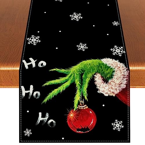 Rvsticty Leinen Grinch Tischläufer Merry Grinchmas Tischdecke Winter Neujahr Weihnachten Dekorationen und Zubehör für Zuhause Küchentisch - 33 x 183 cm von Rvsticty